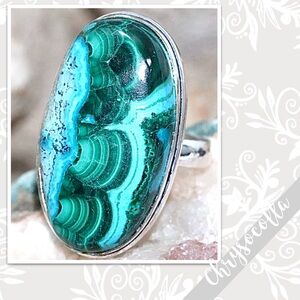 Chrysocolla Large Eclectic Silver Artisan Ring, Size 8 NWOT (Aqua Blue, Green)